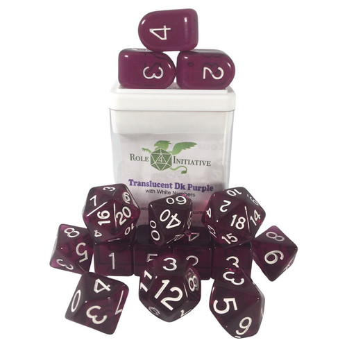 Dice and Gaming Accessories Polyhedral RPG Sets: Purple and Pink - Polyhedral: Translucent Dark Purple & White (15)