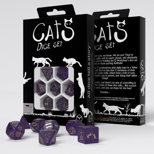 Dice and Gaming Accessories Polyhedral RPG Sets: Purple and Pink - Cats: Dice Set Purrito (7)