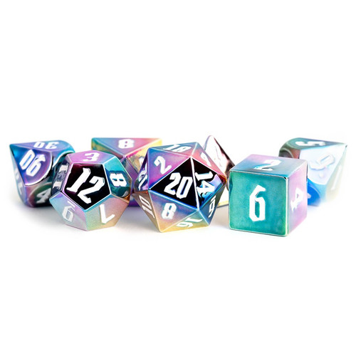 Dice and Gaming Accessories Polyhedral RPG Sets: Metal and Metallic - Metallic Aegis Rainbow w/ White Numbers (7)