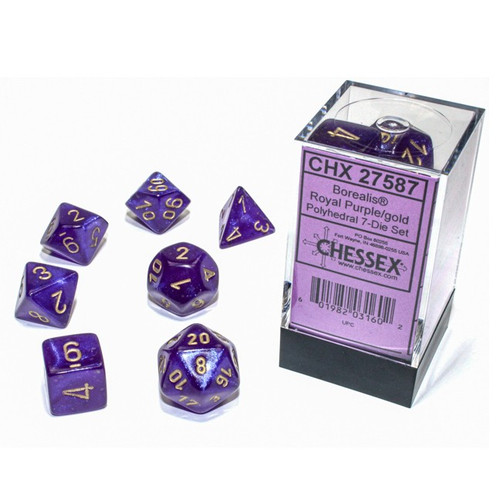 Dice and Gaming Accessories Polyhedral RPG Sets: Purple and Pink - Borealis: Royal Purple/Gold - Luminary (7)