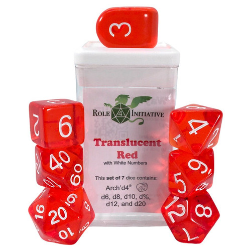 Dice and Gaming Accessories Polyhedral RPG Sets: Polyhedral Dice: Translucent Red w/ White Numbers (7)