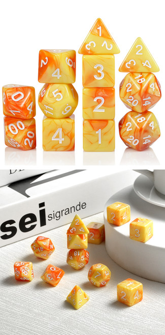 Dice and Gaming Accessories Polyhedral RPG Sets: Red and Orange - Solar Flare - Acrylic (12)