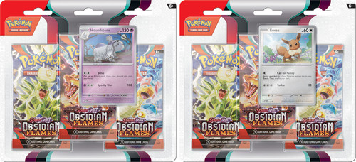 Pokemon TCG: Boosters and Booster Boxes - Scarlet & Violet 03 - Obsidian Flames: 3-Booster Blister (Eevee/Houndstone)