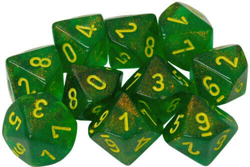 Dice and Gaming Accessories D10 Sets: Glitter - Menagerie: Borealis D10 Maple Green/Yellow (10)