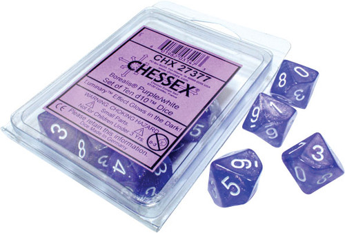 Dice and Gaming Accessories D10 Sets: Purple and Pink - Borealis: D10 Purple/White - Luminary (10)
