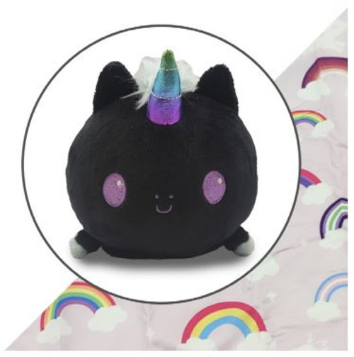 Plushie Tote Bag: Pink Rainbows Tote Bag + Black Unicorn Plushie