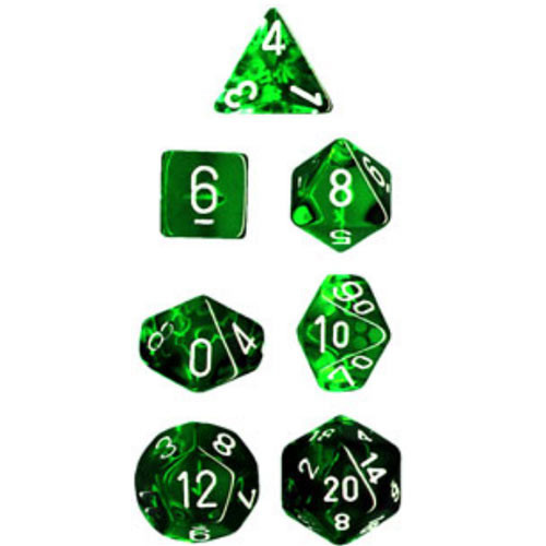 Dice and Gaming Accessories Polyhedral RPG Sets: Transparent/Translucent - Mini Translucent Polyhedral: Green/white (7)