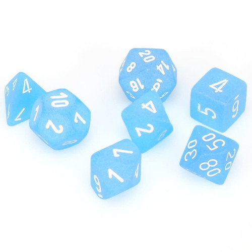 Dice and Gaming Accessories Polyhedral RPG Sets: Blue and Turquoise - Frosted: Mini-Polyhedral -Caribbean Blue/white (7)