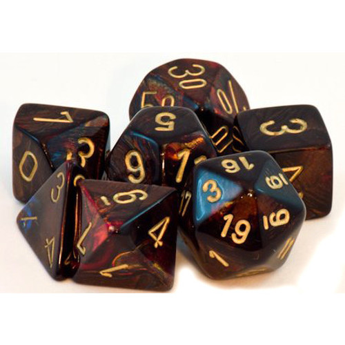 Dice and Gaming Accessories Polyhedral RPG Sets: Scarab: Mini-Polyhedral - Blue Blood/gold (7)