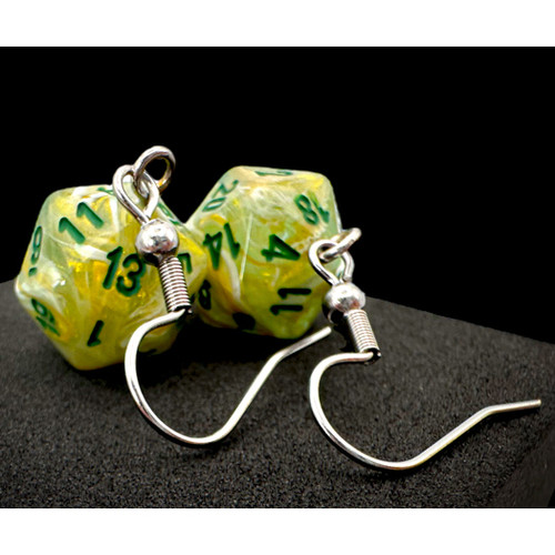 Marble Green Mini d20 Hook Earrings 