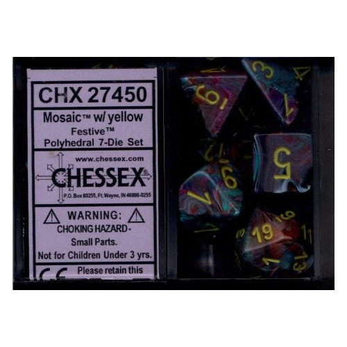Dice and Gaming Accessories Polyhedral RPG Sets: Swirled - Festive: Mosaic/Yellow (7)
