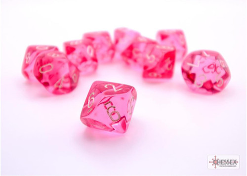 Dice and Gaming Accessories D10 Sets: Translucent: Pink/white Ten d10 Set