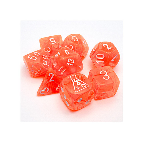 Dice and Gaming Accessories Polyhedral RPG Sets: Lab Dice 7: 7-set Translucent Neon Orange with white