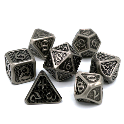 Dice and Gaming Accessories Polyhedral RPG Sets: Metal and Metallic - Drakona Eldric Argentum - Metal (7)