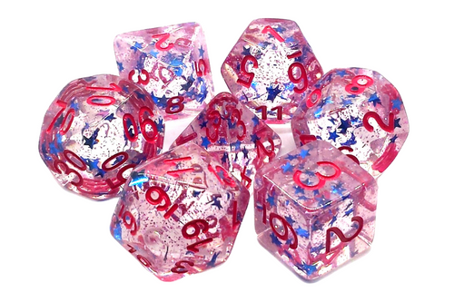 Dice and Gaming Accessories Polyhedral RPG Sets: White and Clear - Infused - Blue Stars w/ Red (7)