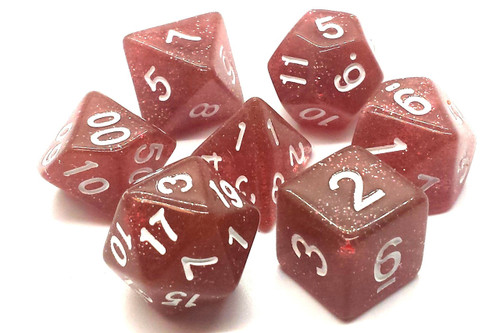 Dice and Gaming Accessories Polyhedral RPG Sets: Purple and Pink - Sparkle - Translucent Coral (7)