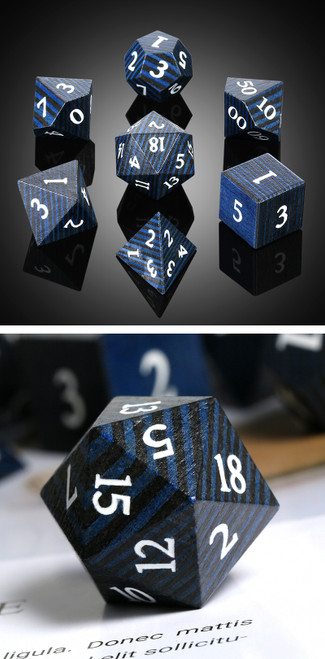 Dice and Gaming Accessories Polyhedral RPG Sets: Opaque - Black and Blue Striped - Wood (7)