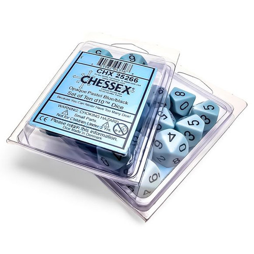 Dice and Gaming Accessories D10 Sets: Opaque: Pastel Blue/Black D10 (10)