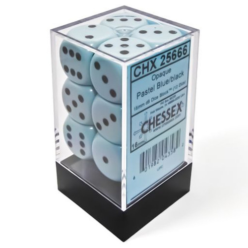 Dice and Gaming Accessories D6 Sets: Opaque: 16mm D6 Pastel Blue/Black Dice (12)