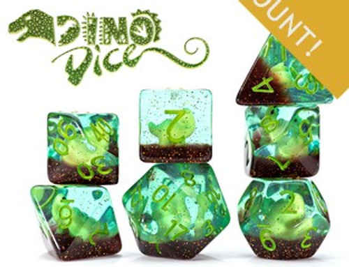 Dice and Gaming Accessories Polyhedral RPG Sets: Transparent/Translucent - Dino Dice - Inclusion (7)