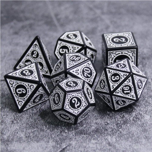 Dice and Gaming Accessories Polyhedral RPG Sets: Black and Grey - Magic Flame - White (7)