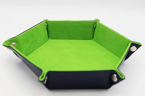 Dice and Gaming Accessories Dice Towers and Trays: Leatherette & Velvet Hex Dice Tray (Navy with Lime)