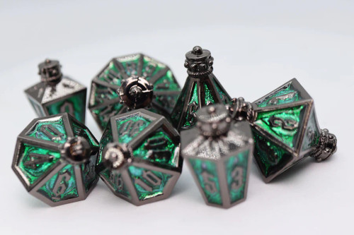 Dice and Gaming Accessories Polyhedral RPG Sets: Black and Grey - Moonlit Lantern: Midnight Acidfire - Metal (7)