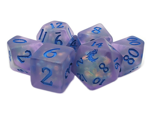 Dice and Gaming Accessories Polyhedral RPG Sets: Stuff-Inside - Infused - Frosted Firefly - Lavender w/ Blue (7)
