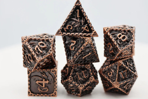 Dice and Gaming Accessories Polyhedral RPG Sets: Metal and Metallic - Chained Dragon: Copper - Metal (7)