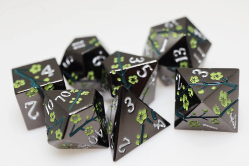 Dice and Gaming Accessories Polyhedral RPG Sets: Black and Grey - Metallic Bouquet: Dark Green Hellebore - Metal (7)