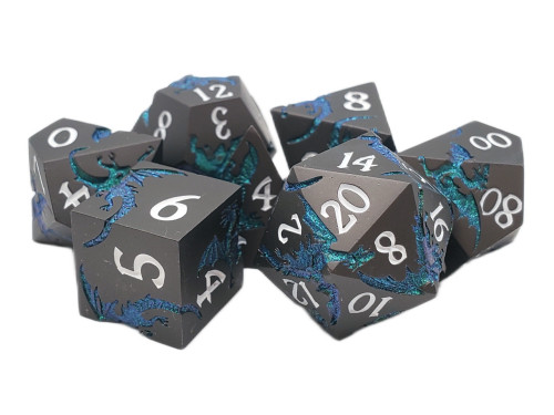 Dice and Gaming Accessories Polyhedral RPG Sets: Black and Grey - Soaring Dragon: Matte Black w/ Green - Metal (7) Dice and Gaming Accessories Polyhedral RPG Sets: Black and Grey - Soaring Dragon: Matte Black w/ Green - Metal (7)