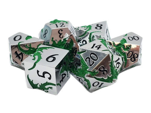 Dice and Gaming Accessories Polyhedral RPG Sets: Metal and Metallic - Soaring Dragon: Silver w/ Green - Metal (7) Dice and Gaming Accessories Polyhedral RPG Sets: Metal and Metallic - Soaring Dragon: Silver w/ Green - Metal (7)