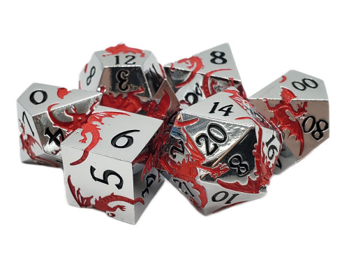 Dice and Gaming Accessories Polyhedral RPG Sets: Metal and Metallic - Soaring Dragon: Silver w/ Red - Metal (7) Dice and Gaming Accessories Polyhedral RPG Sets: Metal and Metallic - Soaring Dragon: Silver w/ Red - Metal (7)