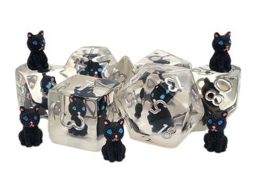 Dice and Gaming Accessories Polyhedral RPG Sets: Transparent/Translucent - Animal Kingdom - Black Cat (7)