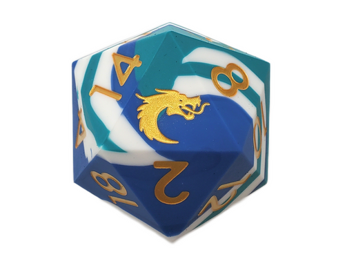 Dice and Gaming Accessories Silicone 50mm D20 - Blue White & Teal