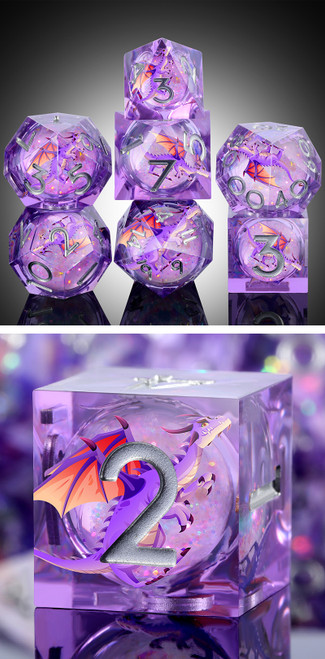 Dice and Gaming Accessories Polyhedral RPG Sets: Transparent/Translucent - Luna (Dragon) - Liquid Core (7)