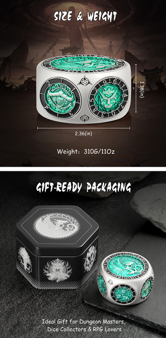 Dice and Gaming Accessories Other Gaming Accessories: Green & Silver Octagon Spinner Dice 