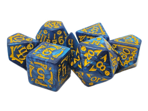 Dice and Gaming Accessories Polyhedral RPG Sets: Blue and Turquoise - All Hallows Eve - Blue w/ Yellow (7)