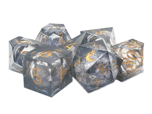 Dice and Gaming Accessories Polyhedral RPG Sets: Blue and Turquoise - Obsidian Fury - Sharp Edged Liquid Infused (7)
