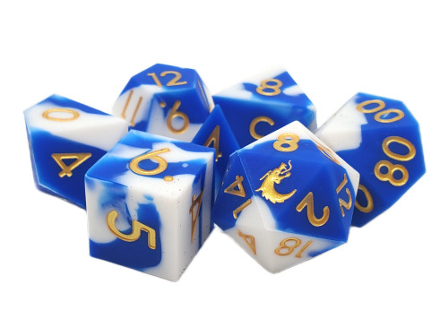 Dice and Gaming Accessories Polyhedral RPG Sets: Blue and Turquoise - Blue & White w/ Gold - Silicone (7)