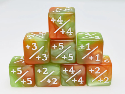 Dice and Gaming Accessories Game-Specific Dice Sets: +1/+1 Green & Gold Counters (8)