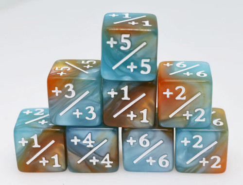 Dice and Gaming Accessories Game-Specific Dice Sets: +1/+1 Blue & Gold Counters (8)