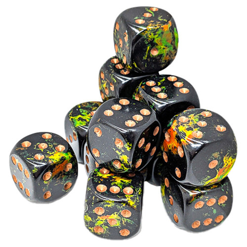 Dice and Gaming Accessories D6 Sets: Black and Grey - Brush: 16mm D6 Deep Forest/Gold (12)