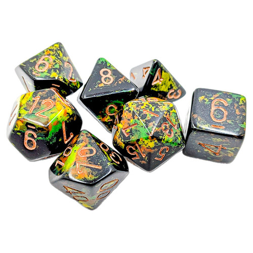 Dice and Gaming Accessories Polyhedral RPG Sets: Black and Grey - Brush: Deep Forest/Gold (7)
