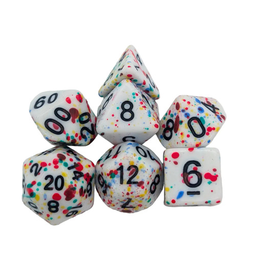 Dice and Gaming Accessories Polyhedral RPG Sets: White and Clear - Multi-Colored Splatter Dice (7)