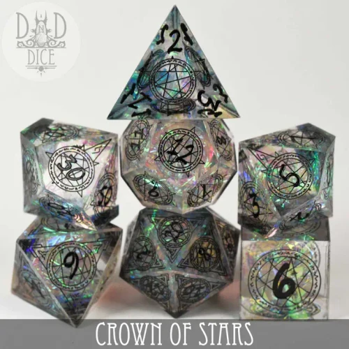 Dice and Gaming Accessories Polyhedral RPG Sets: White and Clear - Crown Of The Stars - Sharp Edge Resin (7)