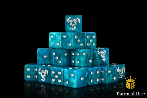 Dice and Gaming Accessories D6 Sets: Blue and Turquoise - Hydra Dice - Serpent Blue (25) Square Corner