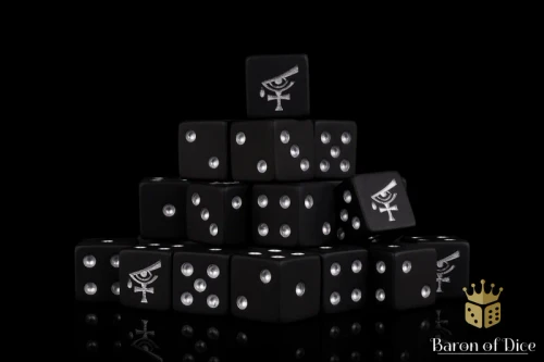 Dice and Gaming Accessories D6 Sets: Black and Grey - Eye of Isha Dice (25) Square Corner