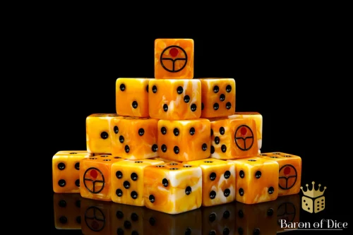 Dice and Gaming Accessories D6 Sets: Yellow and Green - Universal Peace Dice - Ochre (25) Square Corner