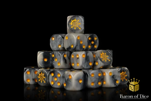 Dice and Gaming Accessories D6 Sets: Black and Grey - Cogs of Chaos Dice - Corrupted Steel (25) Square Corner